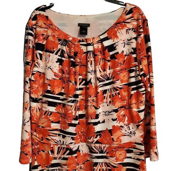 Ann Taylor Womens Dress Medium Floral Red Black Midi Pleated Cinch Waist - Picture 3 of 6